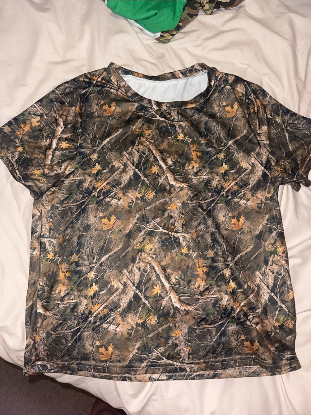 Camouflage Short Sleeve Tee with Autumn Leaf Print